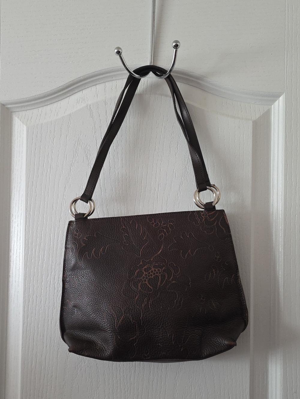 Furla Brown Floral-Embossed Shoulder Bag